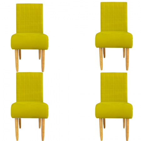 Kit 04 Cadeiras Para Sala de Jantar Stela Pés Palito Suede Amarelo - D'Classe Decor