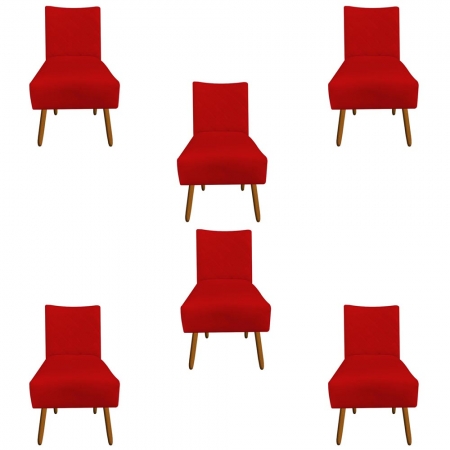 Kit 06 Cadeiras de jantar Barcelona pés palito suede Vermelho D'Classe Decor