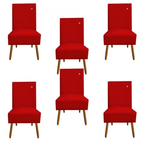 Kit 06 Cadeiras De Jantar Sevilha Pés Palito Suede Vermelho - D'Classe Decor