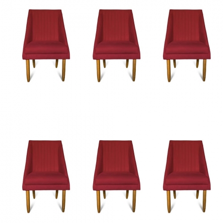 Kit 06  Cadeiras Para Sala De Jantar Ana Pés Palito   Suede Vermelho - D'Classe Decor