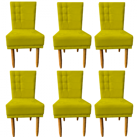 Kit 06 Cadeiras Para Sala de Jantar Lia Pés Palito Suede Amarelo - D'Classe Decor
