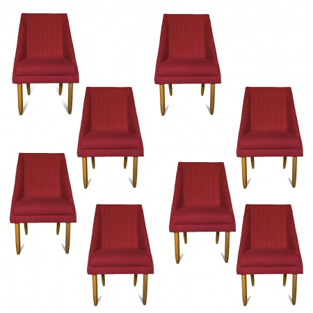 Kit 08 Cadeiras Para Sala De Jantar Ana Pés Palito Suede Vermelho - D'Classe Decor