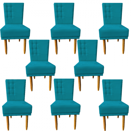 Kit 08 Cadeiras Para Sala de Jantar Lia Pés Palito Suede Azul Tiffany - D'Classe Decor
