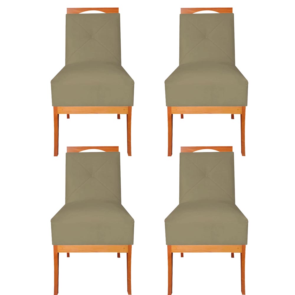 Kit 04 Cadeiras De Jantar Antonela Base em Madeira de Peroba Suede Marrom Rato - D'Classe Decor