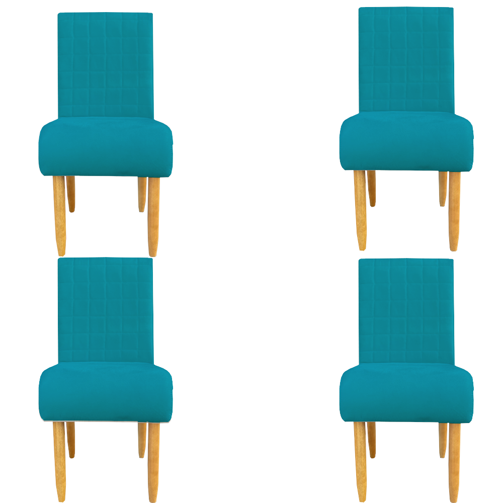 Kit 04 Cadeiras Para Sala de Jantar Stela Pés Palito Suede Azul Tiffany - D'Classe Decor