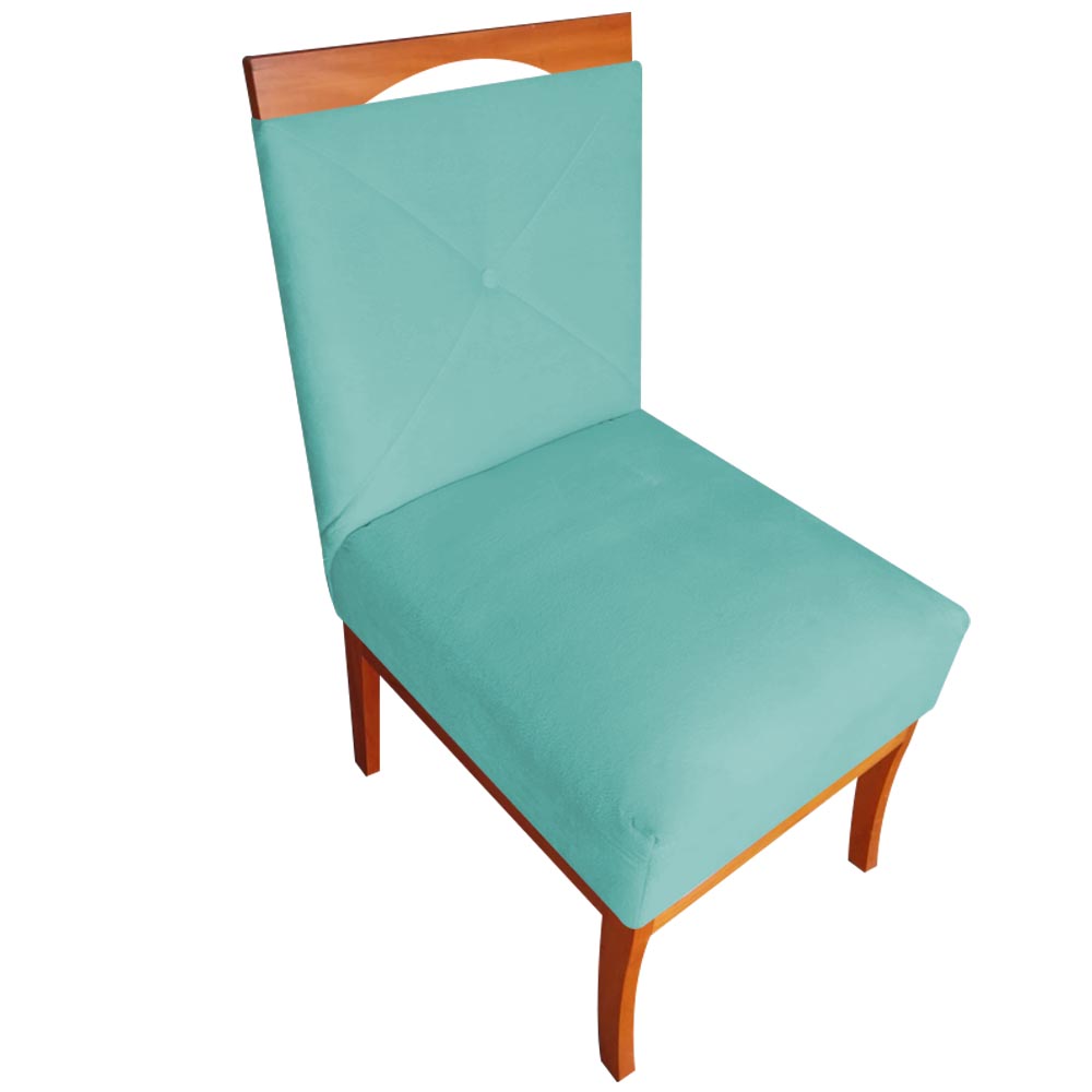 Kit 06 Cadeiras De Jantar Antonela Base em Madeira de Peroba Suede Azul Tiffany - D'Classe Decor