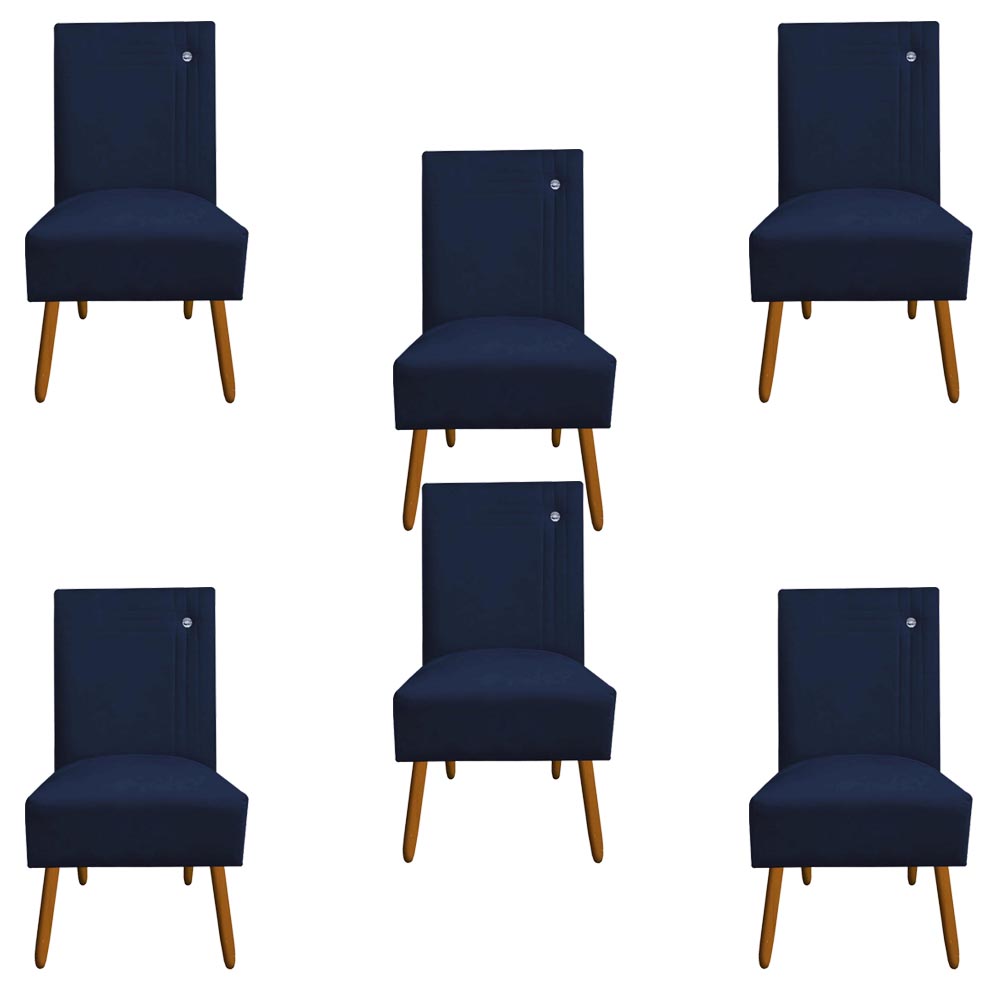 Kit 06 Cadeiras De Jantar Sevilha Pés Palito Suede Azul Marinho - D'Classe Decor
