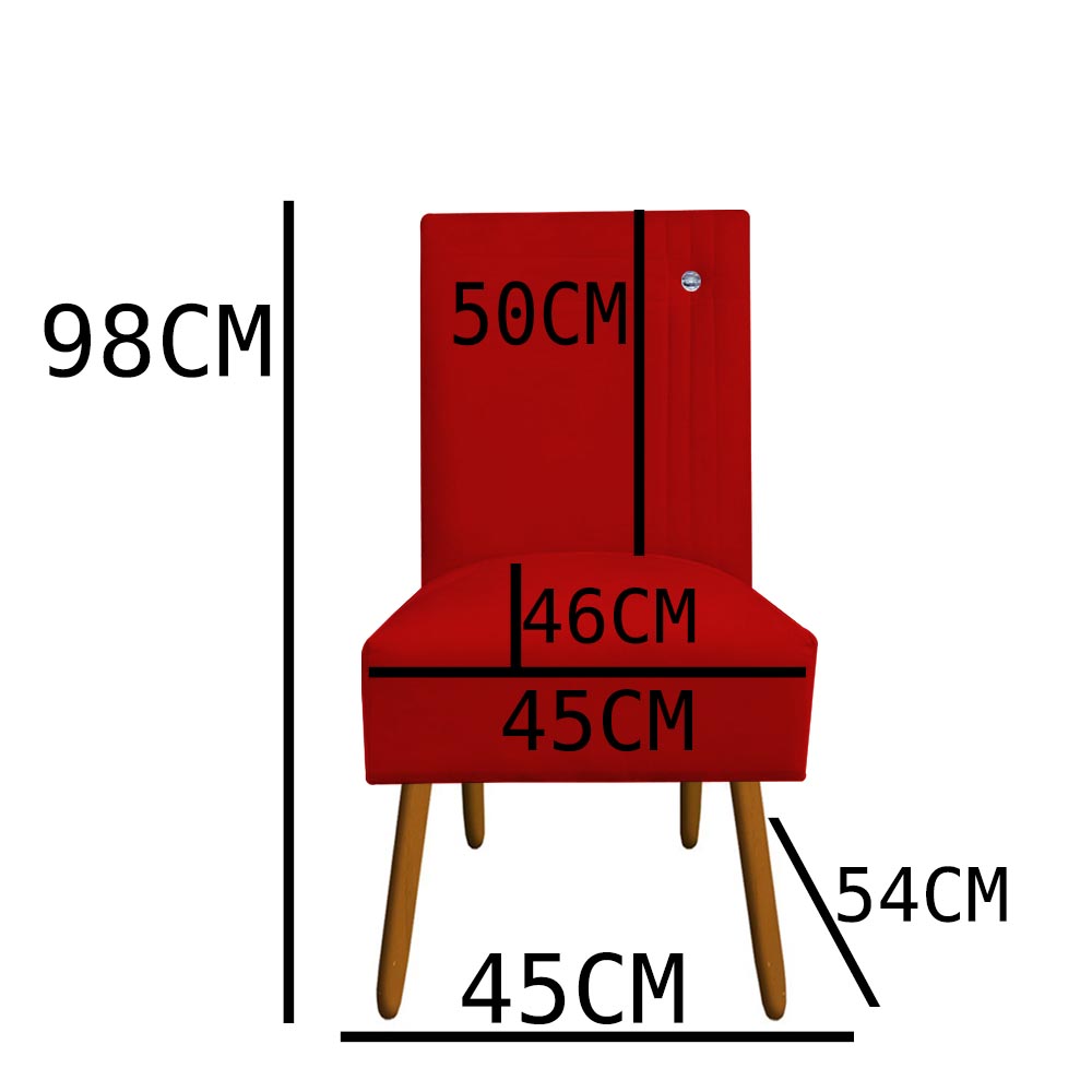 Kit 06 Cadeiras De Jantar Sevilha Pés Palito Suede Vermelho - D'Classe Decor
