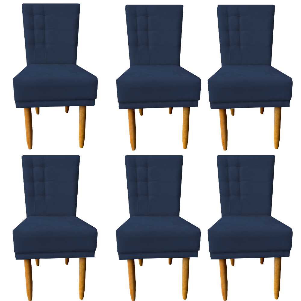 Kit 06 Cadeiras Para Sala de Jantar Lia Pés Palito Suede Azul Marinho - D'Classe Decor