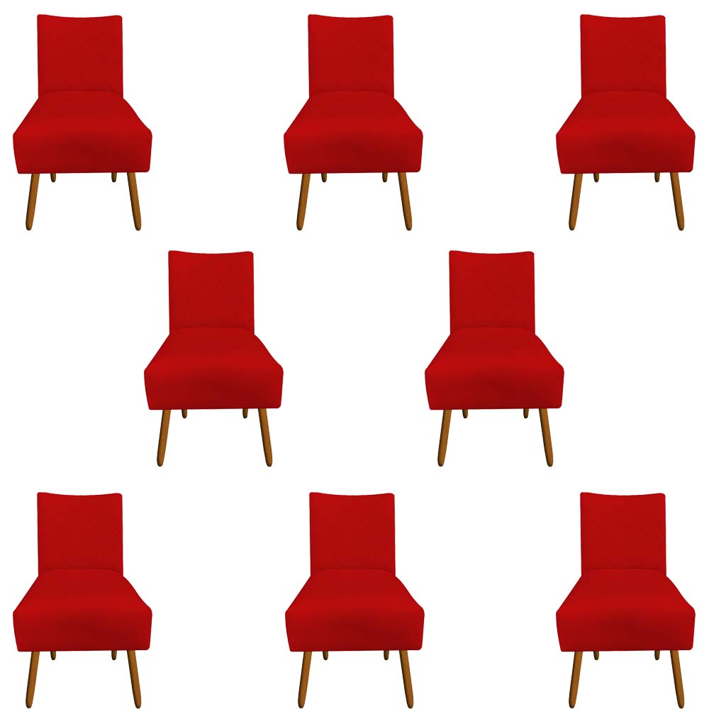 Kit 08 Cadeiras de jantar Barcelona pés palito suede Vermelho D'Classe Decor