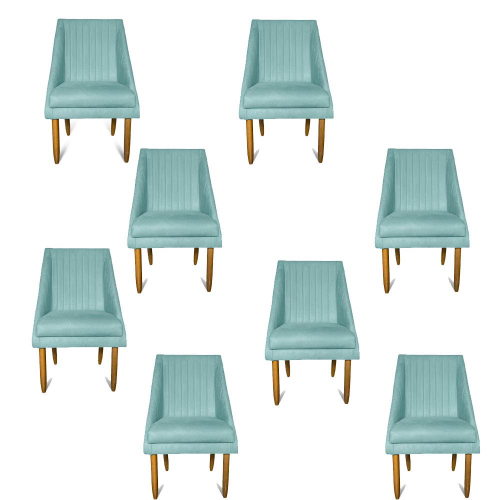 kit 08 Cadeiras Para Sala De Jantar Ana Pés Palito Suede Azul Tiffany  - D'Classe Decor