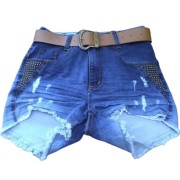 Short Jeans Escuro Recorte Lateral Spaik c/Cinto Drapeado