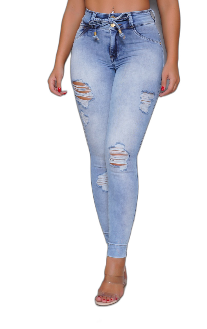 Calça Jeans RI.19 72925 Azul Claro com puidos Skinny M Bumbu
