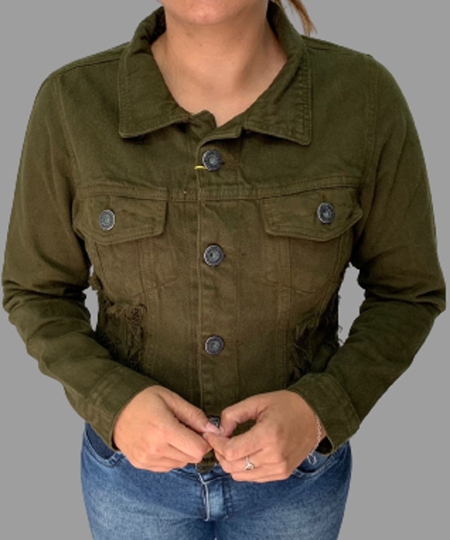 Jaqueta Jeans Verde Militar curta Puidos s/ elastano