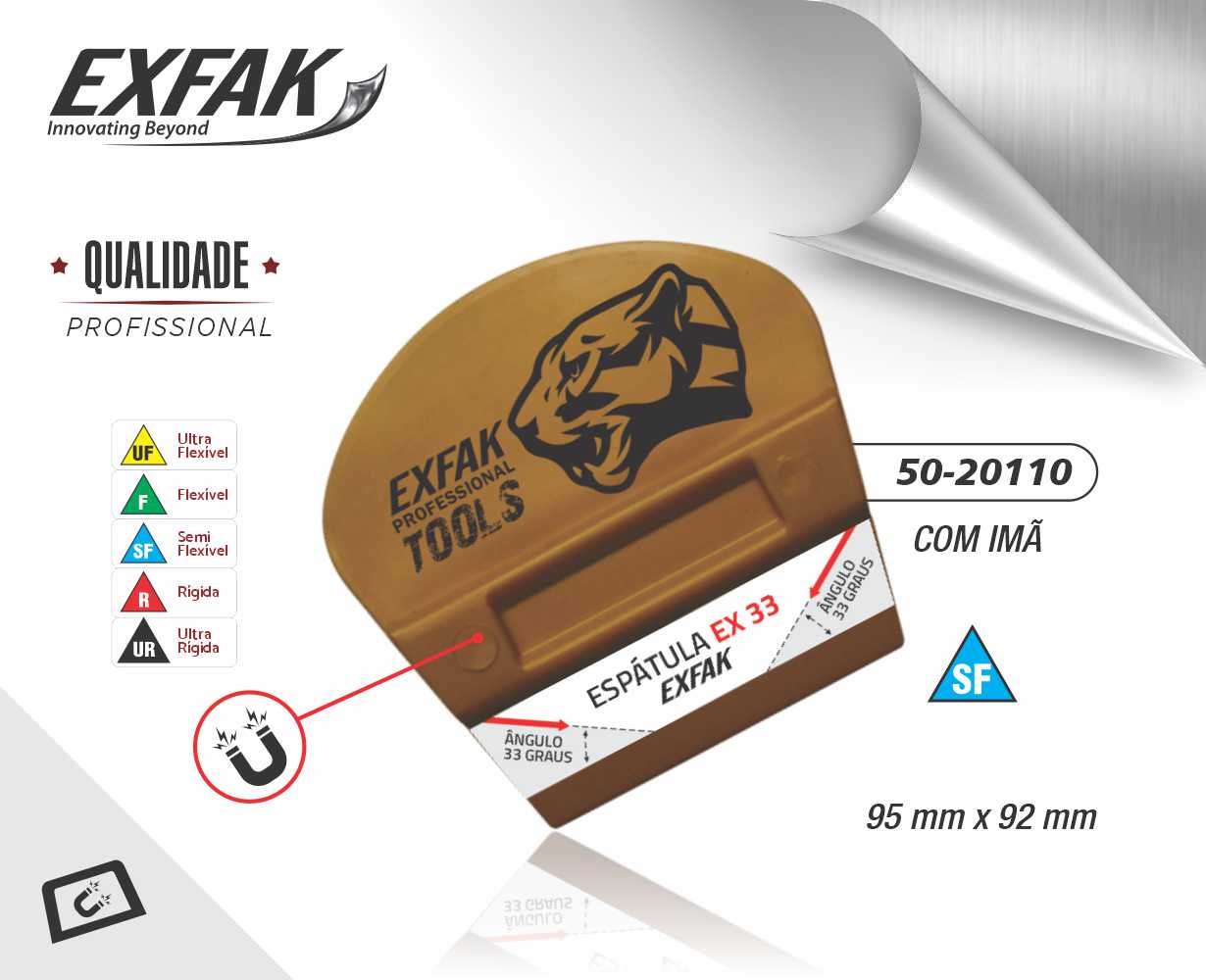 ESPATULA EX 33° LEQUE PROFISSIONAL  GOLD PARA ENVELOPAMENTO COM IMÃ - EXFAK - SEMI FLEXIVEL  - EXFAK