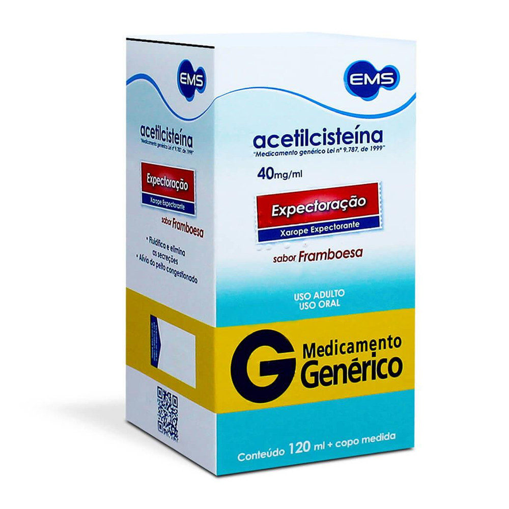 Acetilcisteína 40mg/ml Xarope Sabor Framboesa com 120ml - EMS