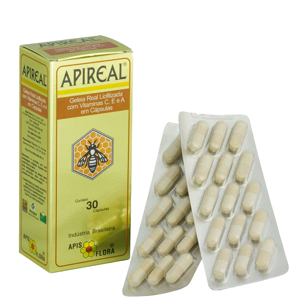 Apireal Geleia Real Liofilizada com Vitaminas E, A e C - c/ 30 cápsulas - Apis Flora