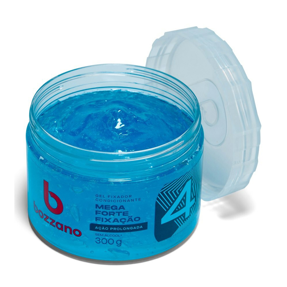 Gel Fixador Bozzano Azul - Fixação 4 Mega Forte - Sem Álcool com 300g