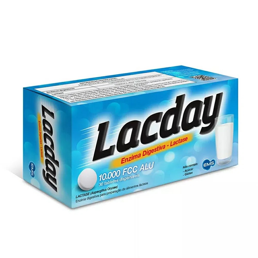 Lacday 10.000 FCC ALU - Lactase Enzima - com 30 Tabletes Dispersíveis - EMS