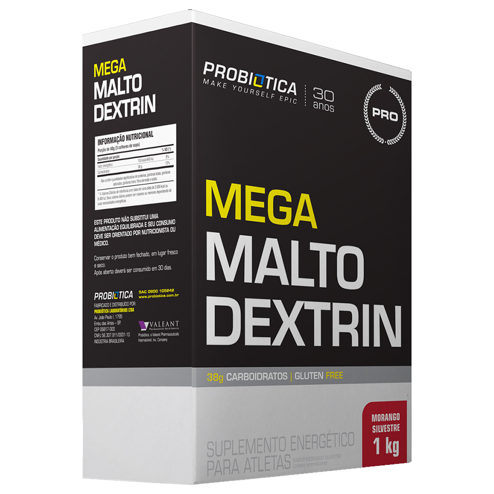 Mega Malto Dextrin 1Kg - Sabor Morango - Probiótica