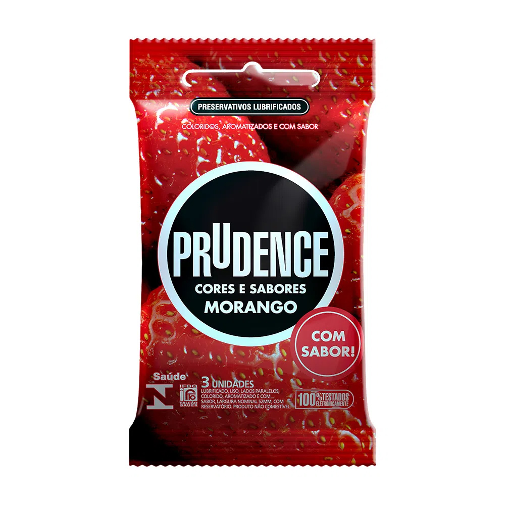 Preservativo Prudence Lubrificado Sabor Morango com 3 Unidades