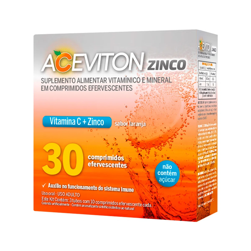 Aceviton - Vitamina C 1g + Zinco10mg - Sabor Laranja - 30 Comprimidos Efervescentes
