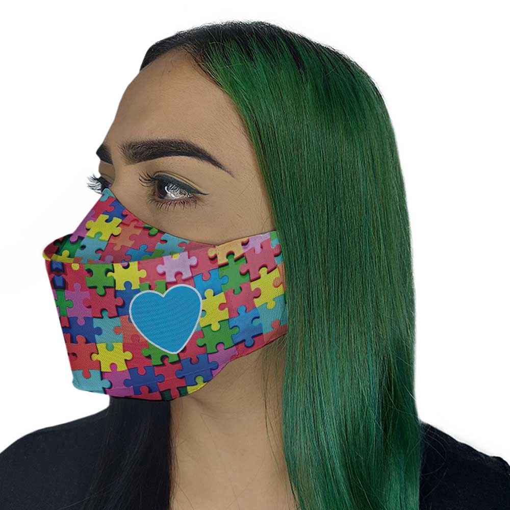 Máscara 3D - Autismo Colorida com Coração