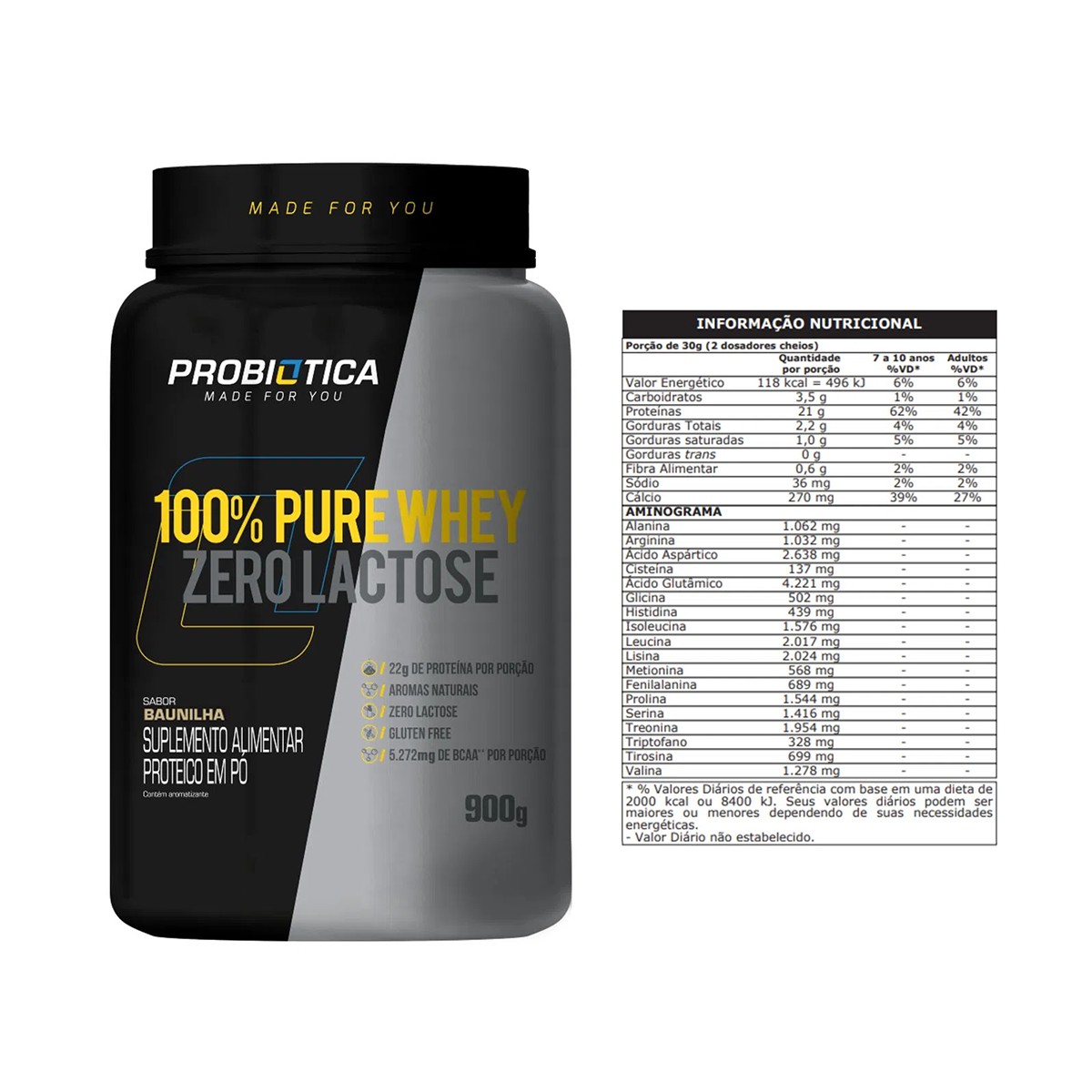 100% Pure Whey Zero Lactose 900 G - Probiótica