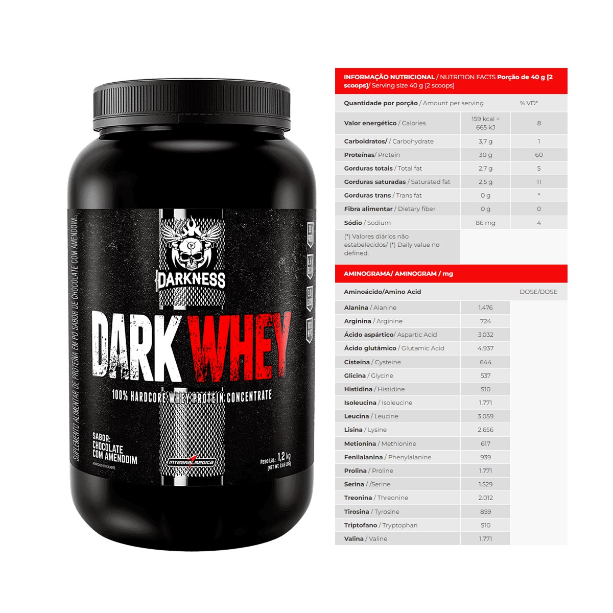 100% Whey Protein Concentrado - Dark Whey - 1,2kg