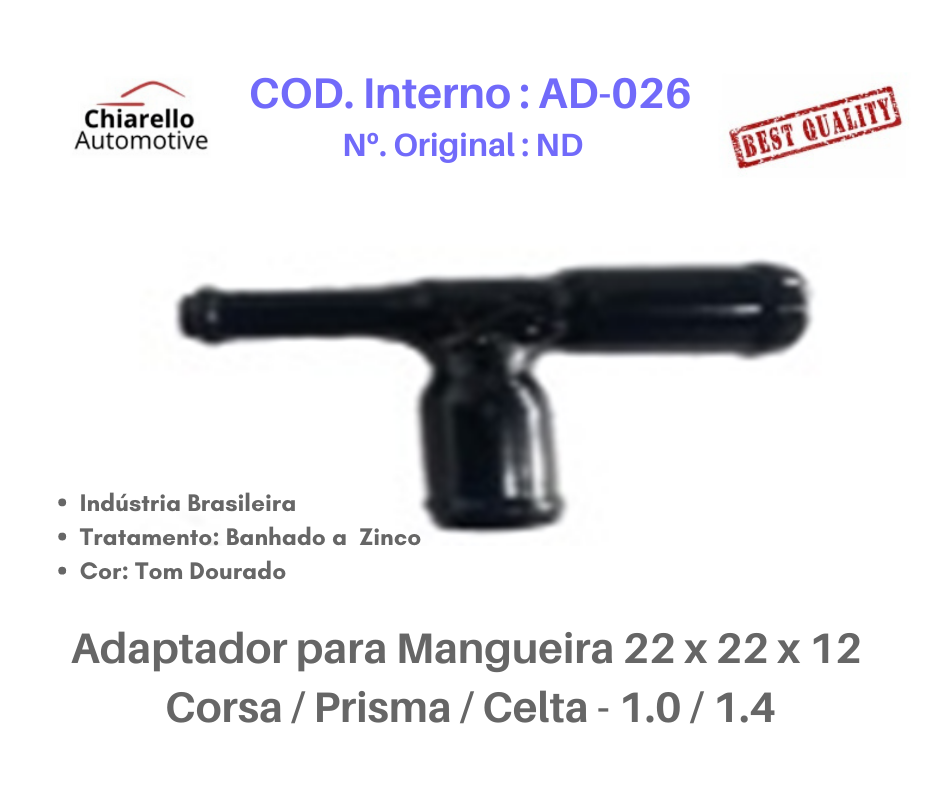 Adaptador para Mangueira 22 x 22 x 12 - Corsa / Prisma / Celta - 1.0 / 1.4 - Chiarello Automotive