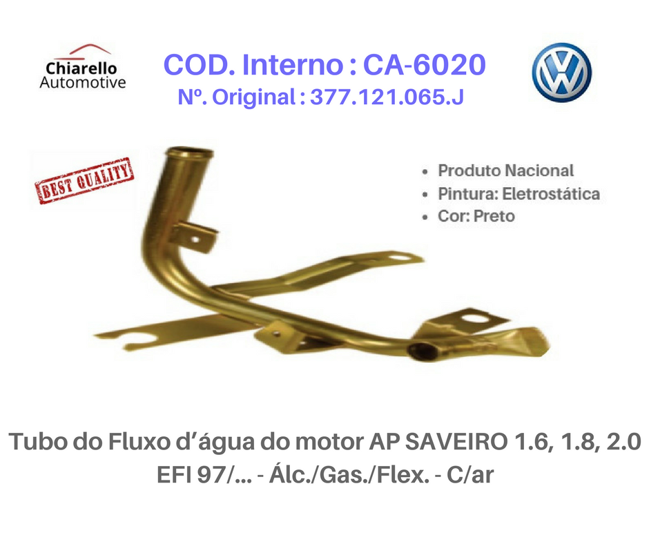 Tubo da água motor GOL SAVEIRO PARATI C/ injeção radiador de óleo e S/Ar Quente - Chiarello Automotive
