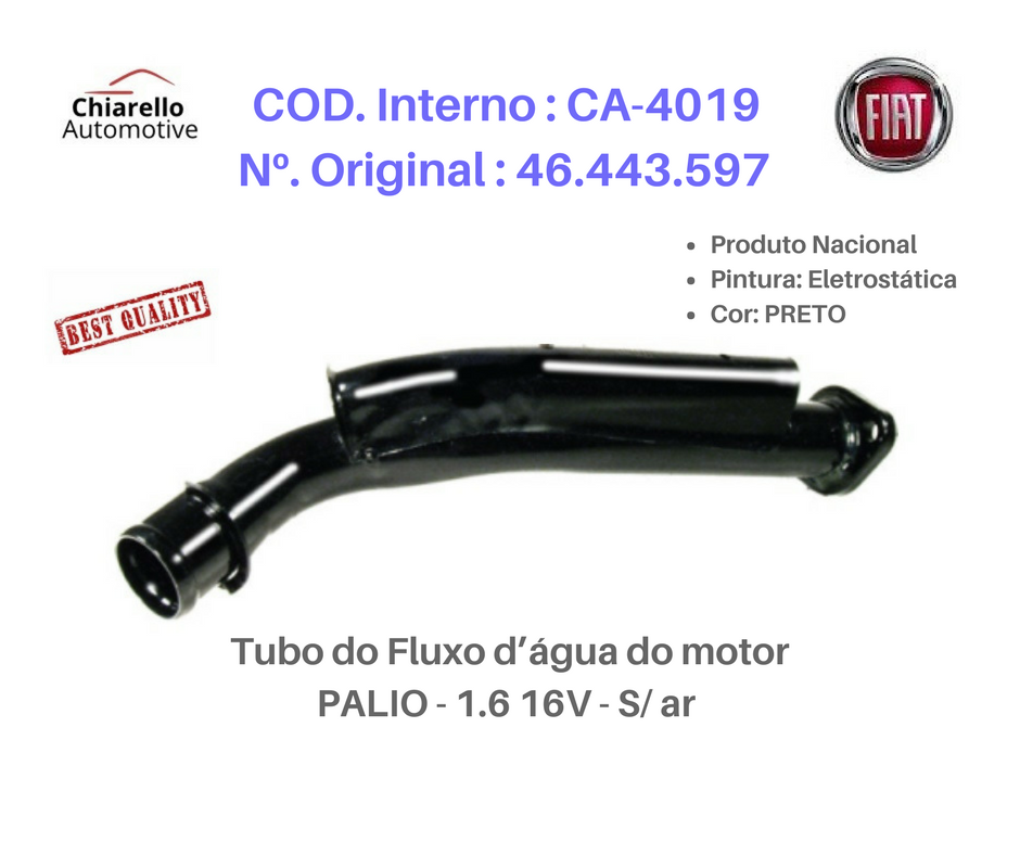 Tubo do Fluxo da água do motor PALIO 96/00 -1.6 16 v - Sem Ar - Chiarello Automotive