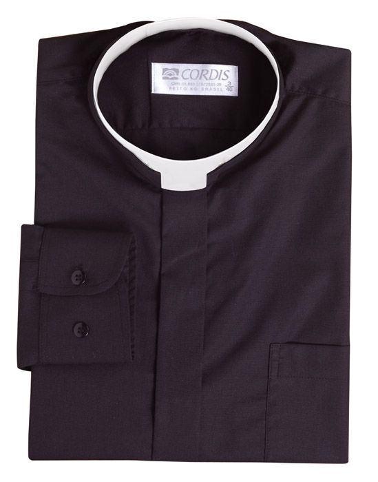 Camisa Clerical Romana Manga Larga Negro CR168