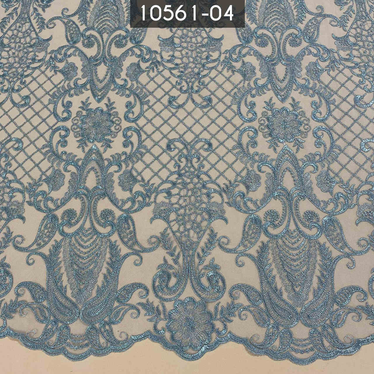 Retalho de Tecido Tule Renda Em Arabescos 10561-04 Azul 1,00 x 1,35MT