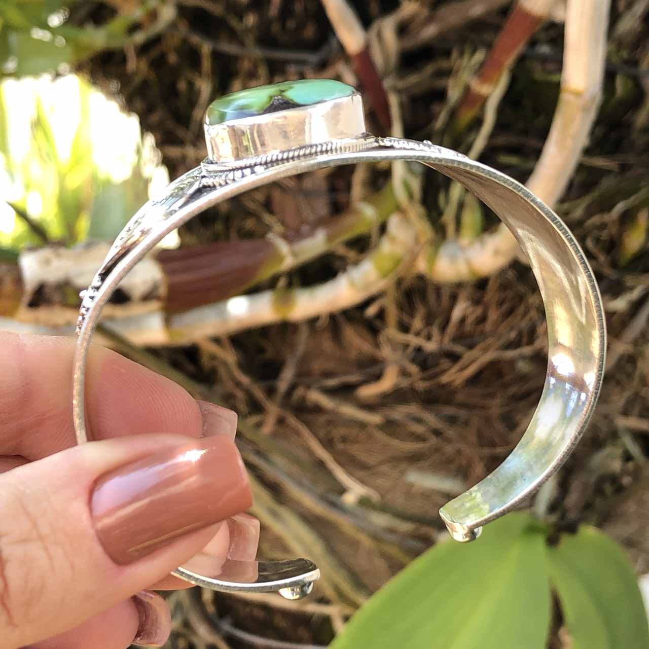 Bracelete de Prata 925 Aspiral e Pedra Natural
