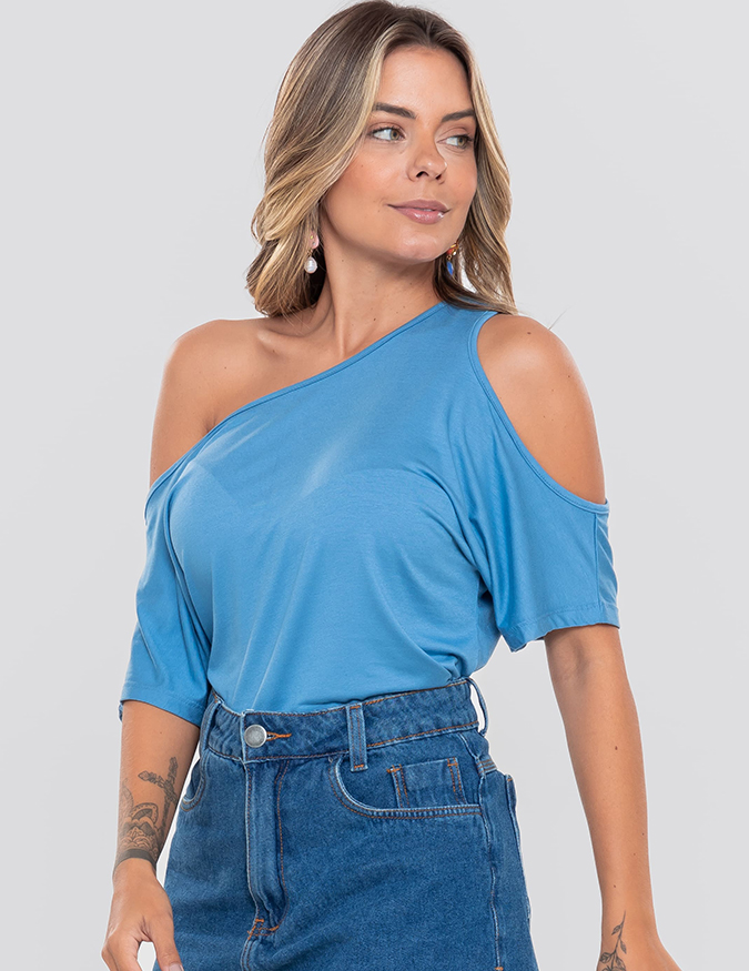 Blusa Ombro Assimétrico - Azul Claro