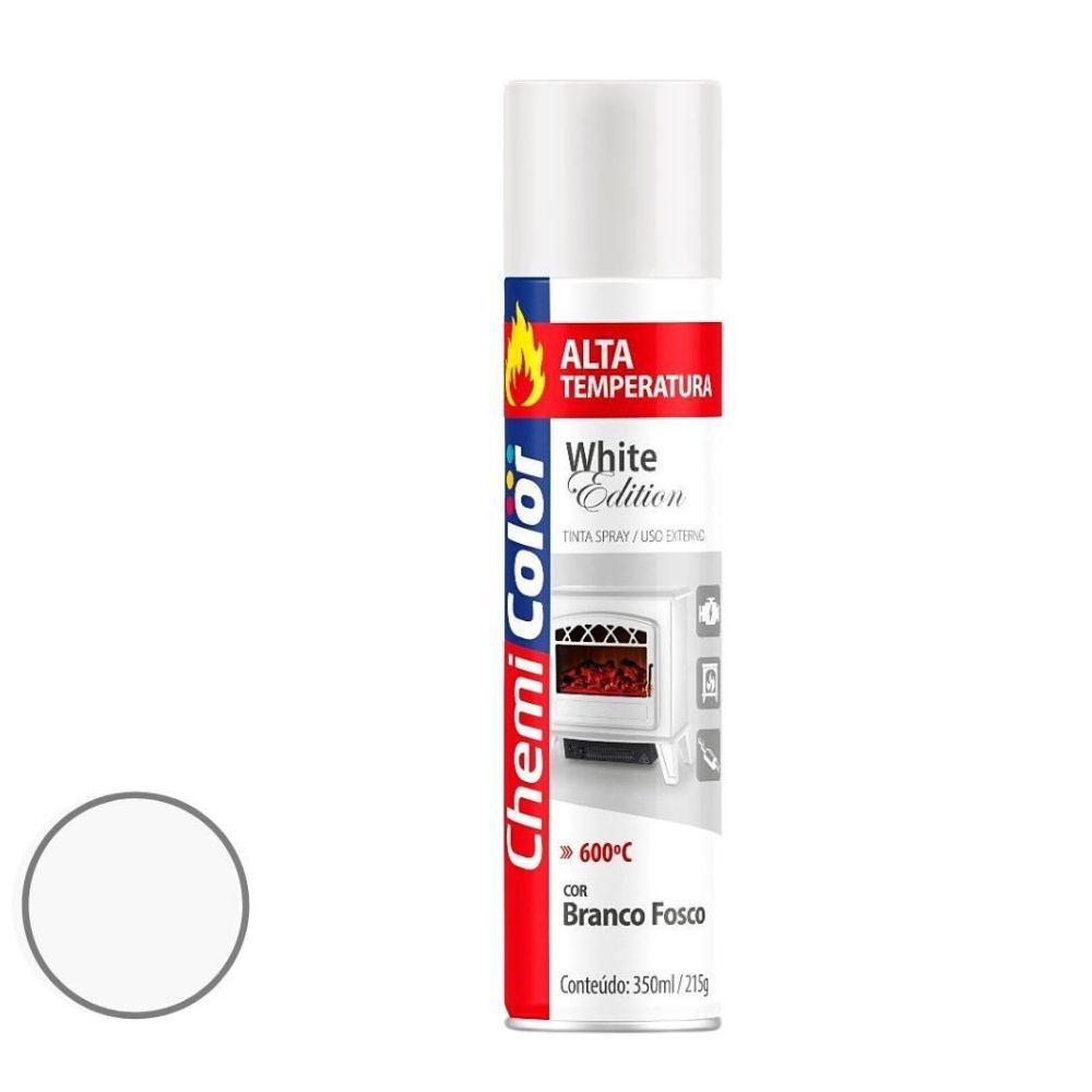 Tinta Spray 350ml Branco Fosco Chemicolor Alta Temperatura 680198
