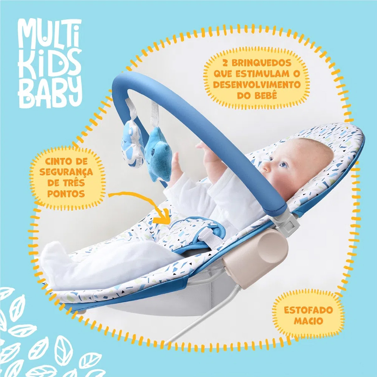 Cadeira Cadeirinha Bebê Descanso Musical Vibratória Azul Menino Multikids Nap Time 0 a 11kg