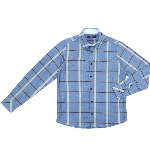 Camisa Infantil Masculina Xadrez Azul e Cinza Two In