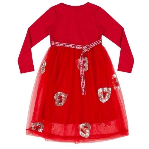 Vestido Infantil Feminino Vermelho Tule Bordado Animê