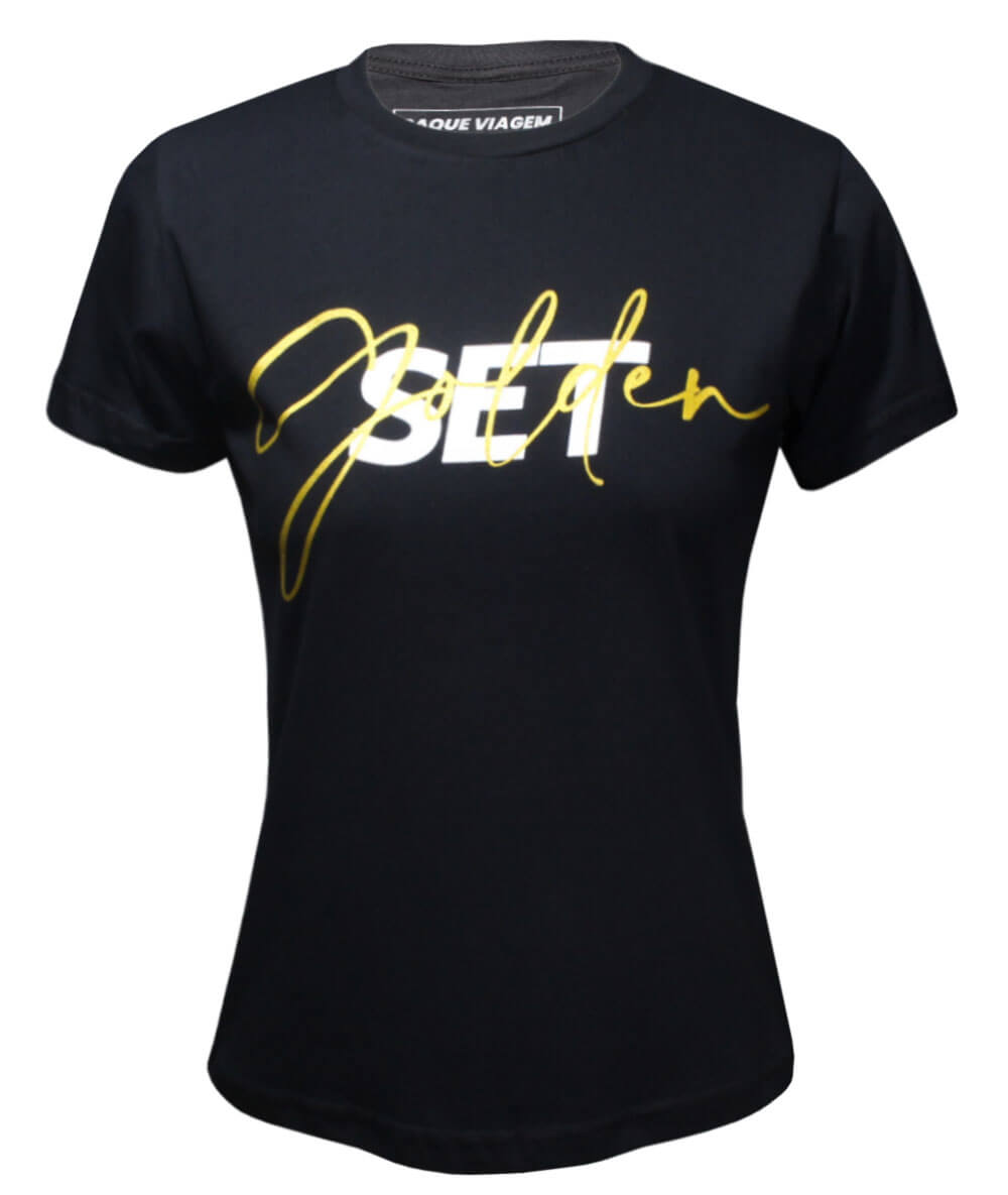 Camiseta Vôlei Golden Set Preta - Feminina