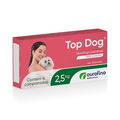 Vermifugo Top Dog Palatável para Cães até 2.5Kg 250mg 4 Comprimidos