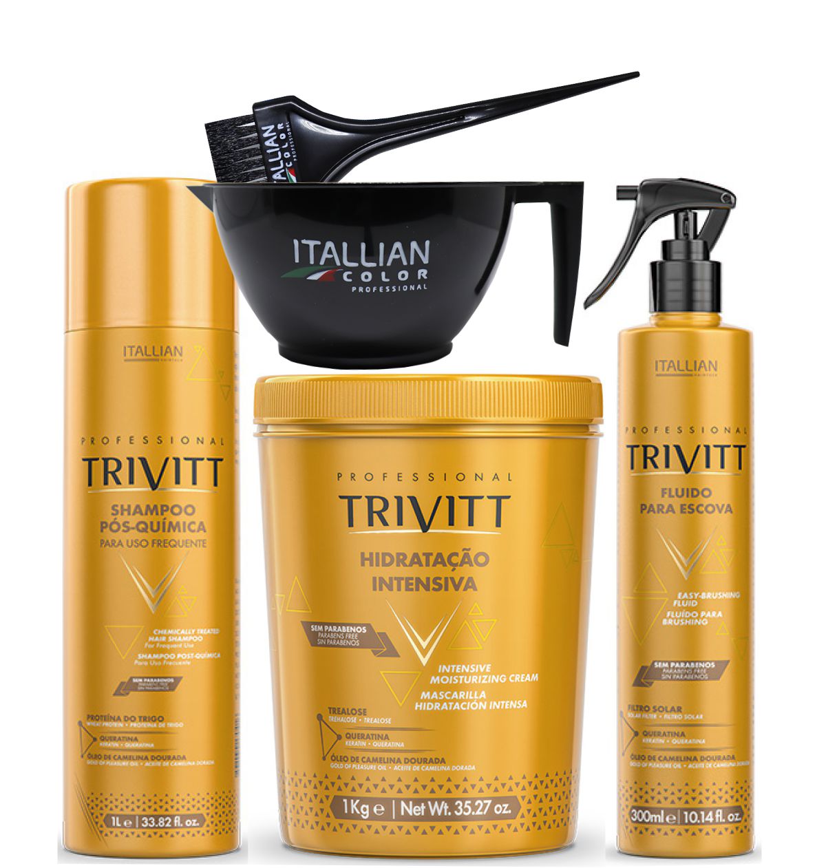 Kit Trivitt Cronograma Capilar Shampoo Hidratação e Protetor Térmico