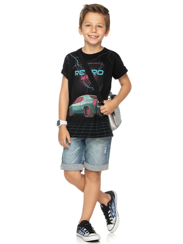 Camiseta Infantil Menino Verão, Carro, Preto - Rei Rex - 8