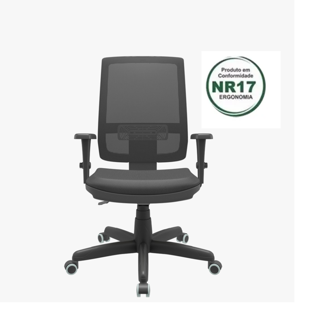 Cadeira Presidente Brizza NR17 Tela Back System Com Assento Poliéster - Plaxmetal Preta COD 765