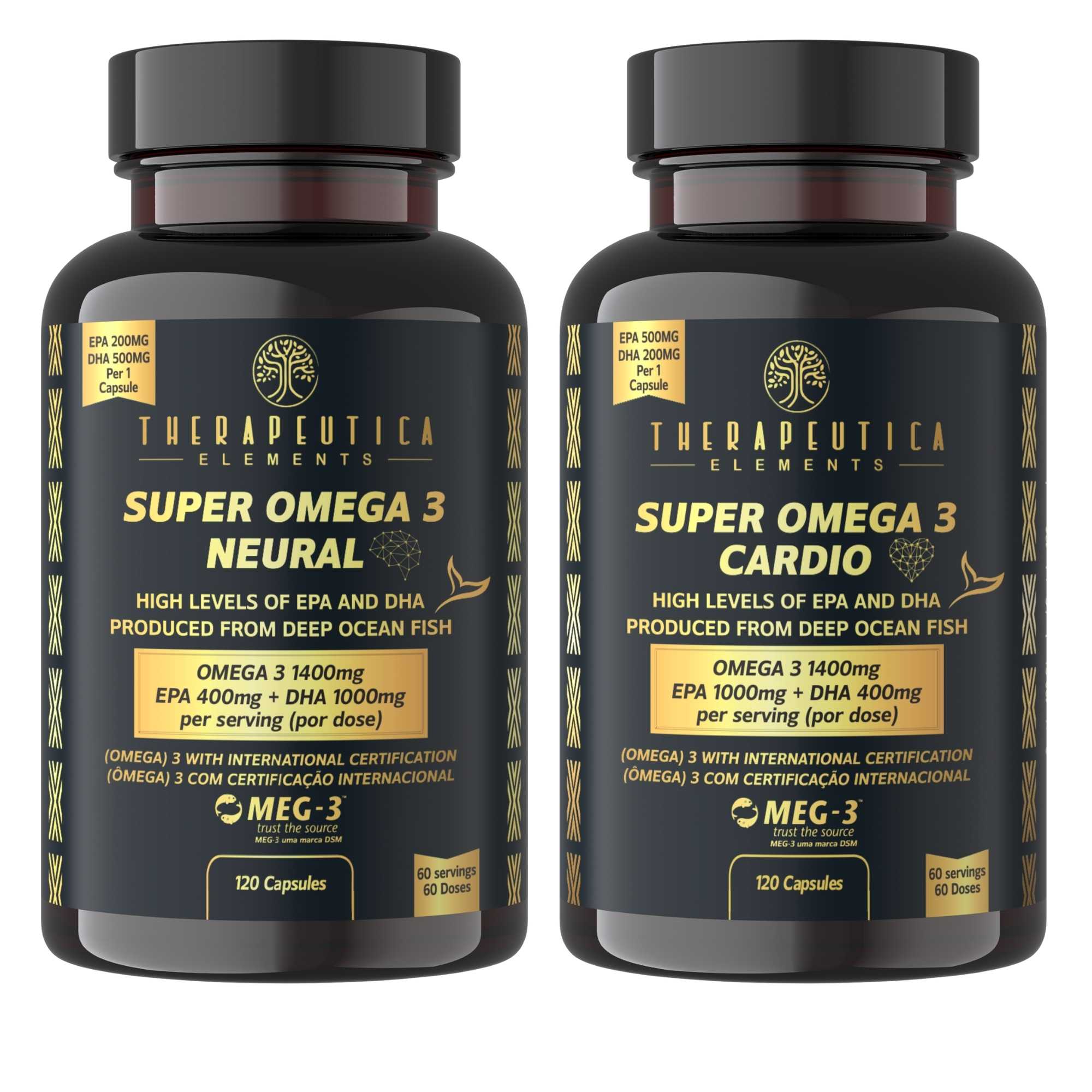 Kit Omega 3 Neural 1400mg | DHA 1000mg + EPA 400mg + Omega 3 Cardio 1400mg | DHA 400mg + EPA 1000mg 120 Cáps