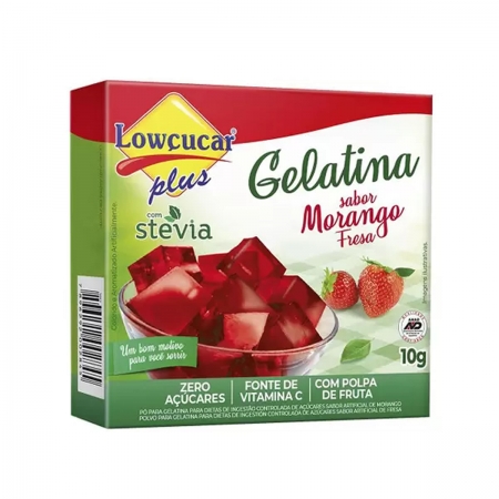 Gelatina Plus com Stevia Sabor Morango 10g - Lowçucar