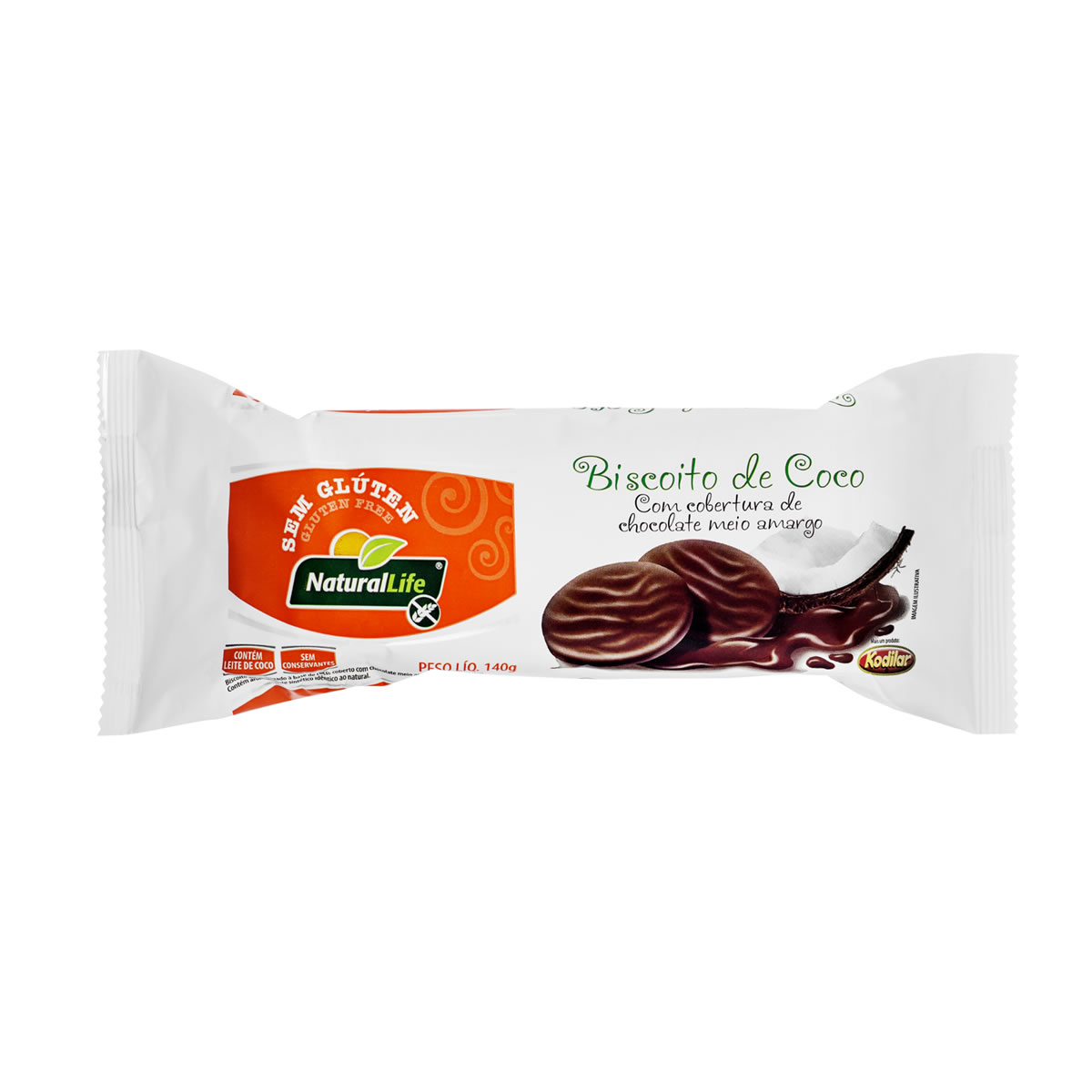 Biscoito Sabor Coco Coberto com Chocolate Meio Amargo Sem Glúten 140g - NaturalLife