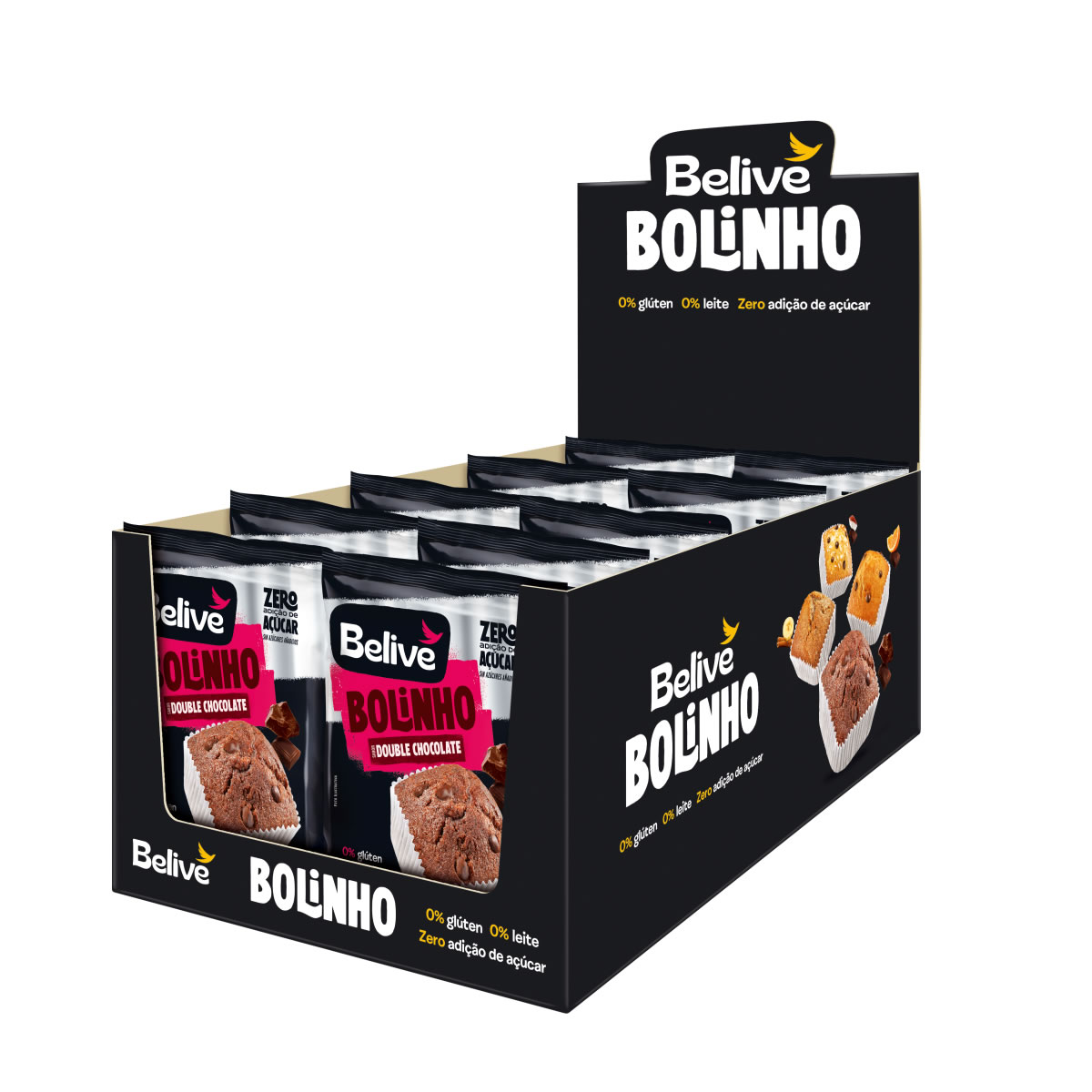 Bolinho Sem Glúten Zero Double Chocolate com 10 unidades de 40g - Belive