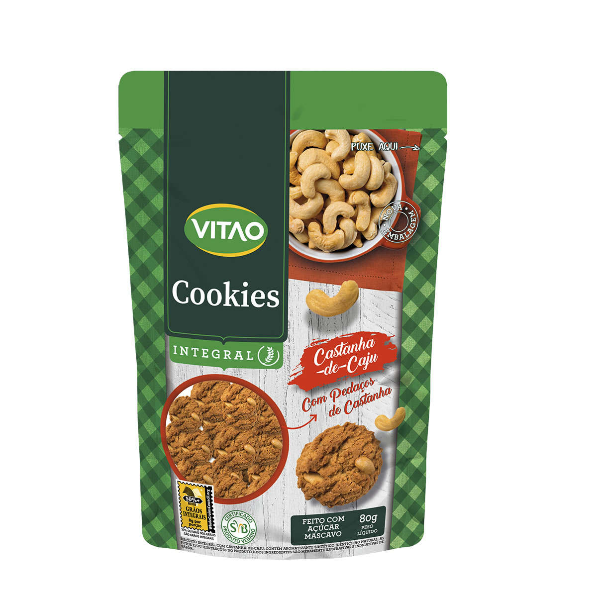 Cookie Integral Castanha de Caju 80g - Vitao 0454